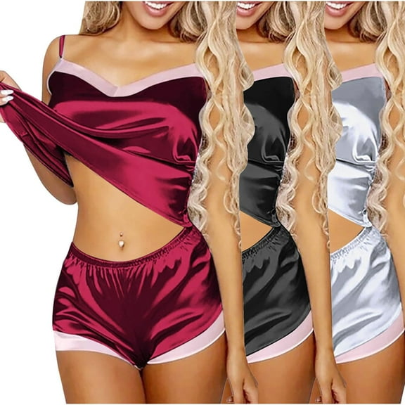 cfhntfmh 2 Piece Pajama Sets for Women Trendy Color Block Sleeveless Cami Shirts Loose Low Waist Shorts Lounge Sleepwear 3 Pack