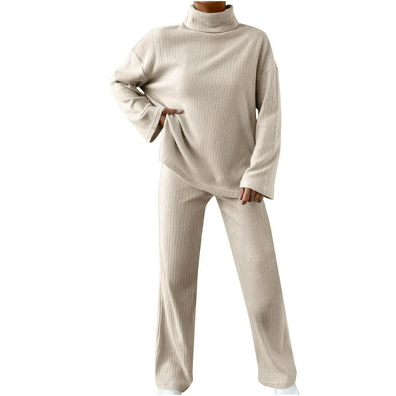 cfhntfmh 2 Piece Pajama Sets for Women Turtleneck Knit Long Sleeve Tops Pants Matching Pj Set Casual Women Fall Clothes
