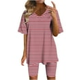 thumbnail image 1 of cfhntfmh 2 Piece Sets for Women Summer Trendy Print V Neck Half Sleeve Loose T-Shirts Skinny Biker Shorts Lounge Outfits, 1 of 4