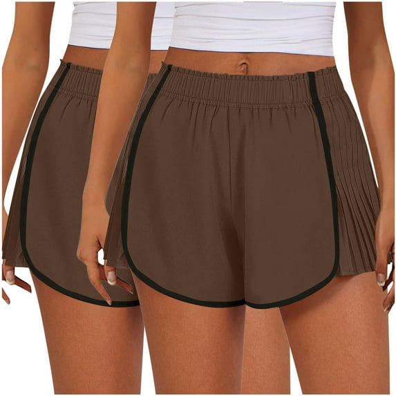 cfhntfmh 2pc Athletic Shorts for Women Mid Elastic Waist Pleated Workout Shorts Color Block Stretchy Gym Fitness Shorts