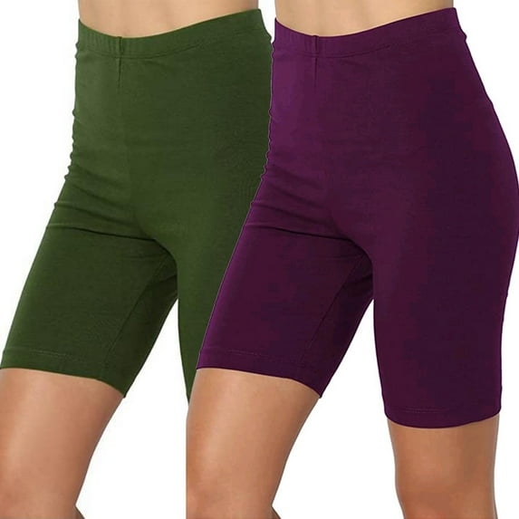 cfhntfmh 2pc Biker Shorts for Women Seamless Fashion High Elastic Waist Solid Color Shorts Athletic Running Yoga Short Pants