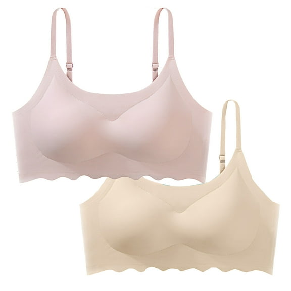 cfhntfmh 2pc Bras for Women No Underwire Seamless Adjustable Strap Bras Scalloped Comfort Wireless Push up Bralettes