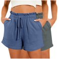 thumbnail image 1 of cfhntfmh 2pc Casual Shirts for Women Loose Wide Leg Summer Shorts Fashion Ruffle Elastic Waisted Drawstring Shorts, 1 of 5
