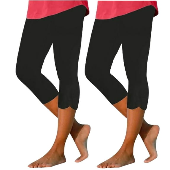 cfhntfmh 2pc Leggings for Women Summer Slim High Waisted Cropped Pants Stretch Athletic Running Yoga Capri Leggings