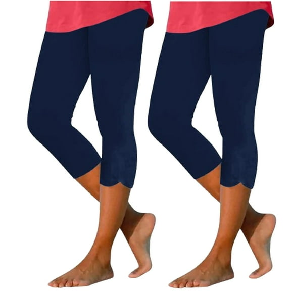 cfhntfmh 2pc Leggings for Women Summer Slim High Waisted Cropped Pants Stretch Athletic Running Yoga Capri Leggings