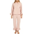 thumbnail image 1 of cfhntfmh 2pc Pajama Sets for Women Casual Plaid Lantern Long Sleeve Lapel Neck Buttons down Shirts Lounge Ruffle Pjs Bottoms, 1 of 3