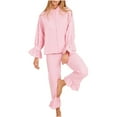 thumbnail image 1 of cfhntfmh 2pc Pajama Sets for Women Casual Plaid Lantern Long Sleeve Lapel Neck Buttons down Shirts Lounge Ruffle Pjs Bottoms, 1 of 3