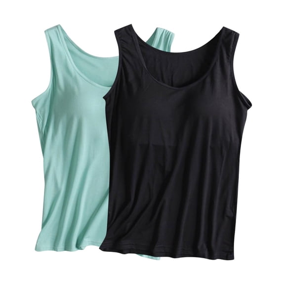 cfhntfmh 2pc Pajama Tank Tops for Women Bulit in Bras Comfy Sleeveless Scoop Neck Loose Plus Size Sleep Shirts Sleepwear