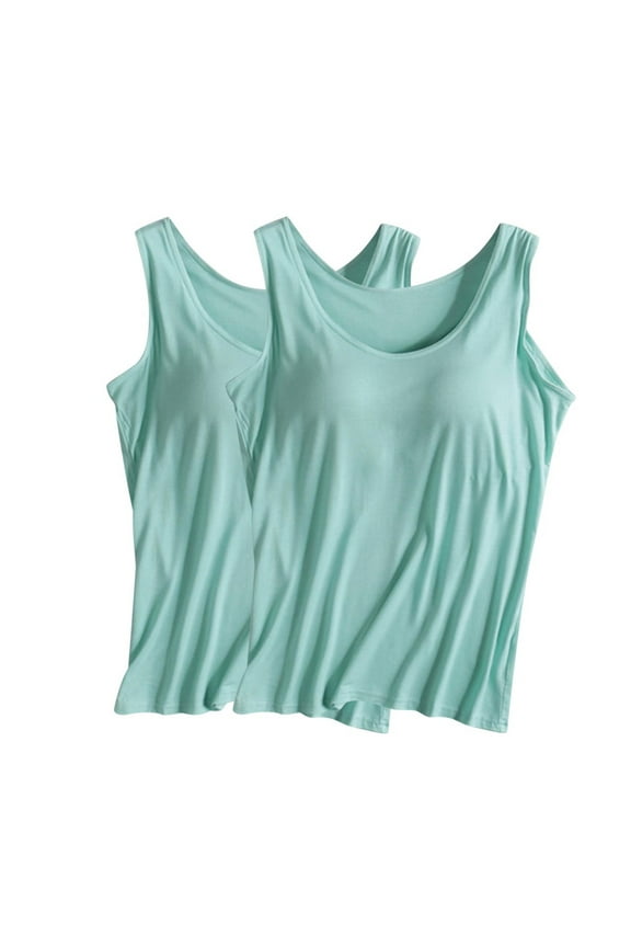 2pc Pajama Tank Tops for Women Bulit in Bras Comfy Sleeveless Scoop Neck Loose Plus Size Sleep Shirts Sleepwear