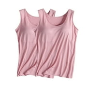CFHNTFMH 2pc Pajama Tank Tops for Women Bulit in Bras Comfy Sleeveless Scoop Neck Loose Plus Size Sleep Shirts Sleepwear