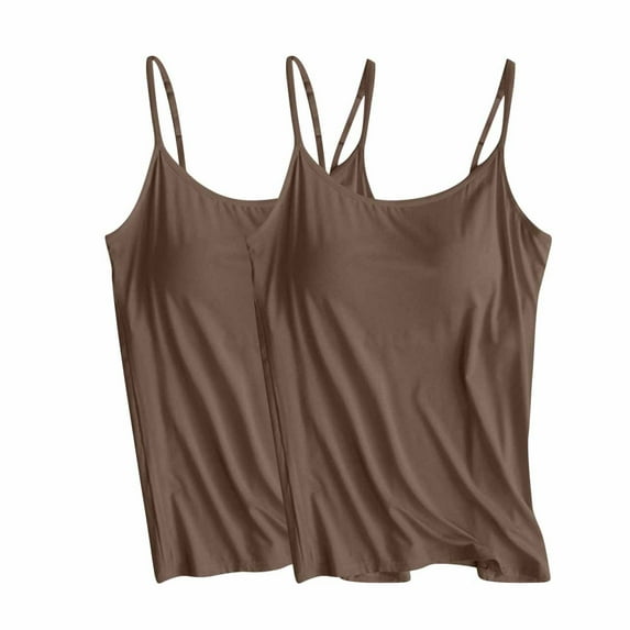 cfhntfmh 2pc Plus Size Tops for Women Built in Bras Sleeveless Comfy Tank Shirts Adjustable Thin Strap Workout Yoga Camisole