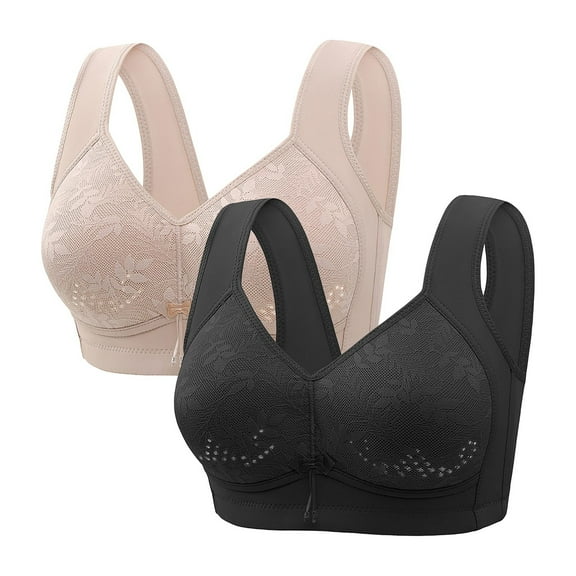cfhntfmh 2pc Push up Bras for Women Soft V Neck Cute Trim Liftup Bras Comfort Breathable Wide Strappy Mesh Bralettes