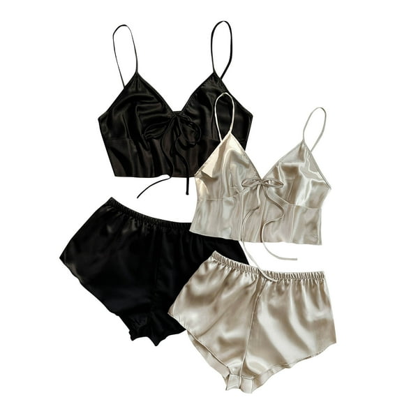 cfhntfmh 2pc Satin Sets for Women Baggy Wide Leg Shorts Comfy Sleeveless Camisole Loungewear Sleepwear Pajama Sets