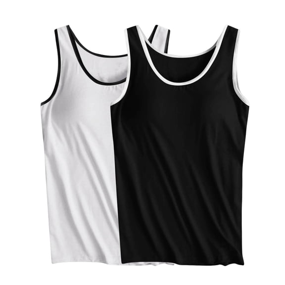 cfhntfmh 2pc Tank Tops for Women Summer Sleeveless Scoop Neck Color Block Shirts Basic Soft Padded Yoga Tee Shirts
