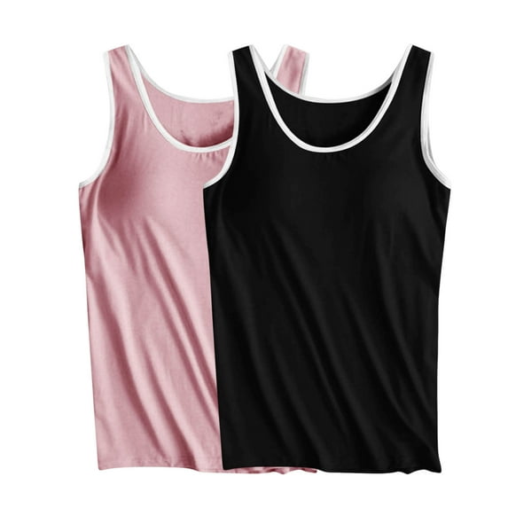 cfhntfmh 2pc Tank Tops for Women Summer Sleeveless Scoop Neck Color Block Shirts Basic Soft Padded Yoga Tee Shirts