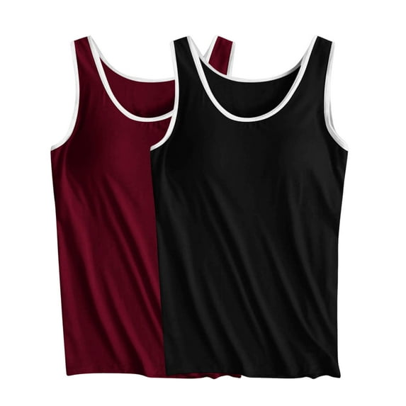 cfhntfmh 2pc Tank Tops for Women Summer Sleeveless Scoop Neck Color Block Shirts Basic Soft Padded Yoga Tee Shirts