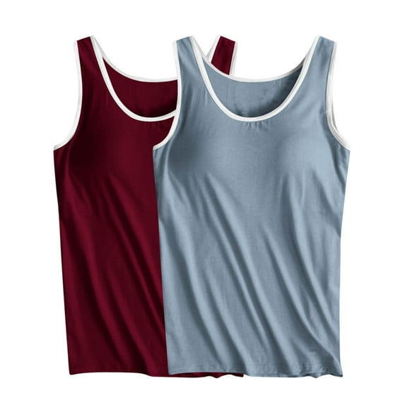 cfhntfmh 2pc Tank Tops for Women Summer Sleeveless Scoop Neck Color Block Shirts Basic Soft Padded Yoga Tee Shirts