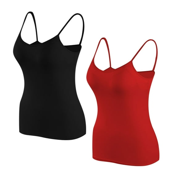 cfhntfmh 2pc Tank Tops for Women Built in Bras Sleeveless Comfy Camisole Adjustable Strap Sleepwear Basic Cami Shirts