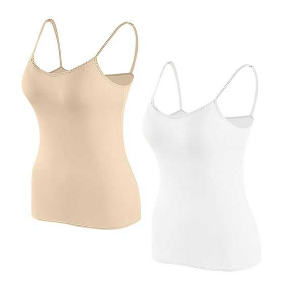cfhntfmh 2pc Tank Tops for Women Built in Bras Sleeveless Comfy Camisole Adjustable Strap Sleepwear Basic Cami Shirts