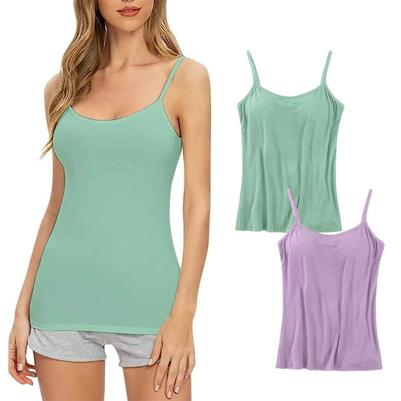 cfhntfmh 2pc Tank Tops with Built in Bras Comfy Sleeveless Scoop Neck Cami Shirts Soft Plus Size Everyday Camisole