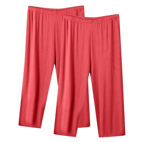 cfhntfmh 2pc Womens Capris Casual Fall Lounge Capri Pants Soft Stretchy Straight Leg Plus Size Sleepwear Crop Pants