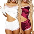 thumbnail image 1 of cfhntfmh 2pc Womens Summer Satin Pajama Sets V Neck Cami Top with Shorts Loungewear Matching Silk Pjs Sets Outfits, 1 of 2
