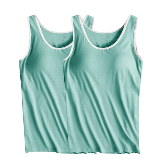 cfhntfmh 2pc Womens Tank Tops with Built in Bra Workout Athletic Tops Comfy Scoop Neck Sleeveless Tunic Shirts Sleepwear