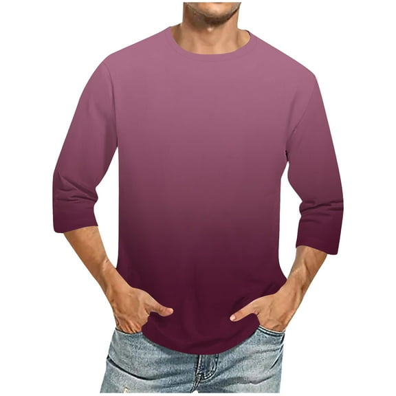 cfhntfmh 3/4 Length Sleeve Shirts for Men Summer Fashion Printed Crewneck Pullover Tops Big and Tall Soft Stretch Basic Tshirts
