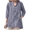 thumbnail image 1 of cfhntfmh 3/4 Length Sleeve Shirts for Women Fashion V Neck Collared Buttons up Blouses Summer Casual Loose Plaid Tunic Tops, 1 of 6