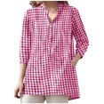 thumbnail image 1 of cfhntfmh 3/4 Length Sleeve Shirts for Women Fashion V Neck Collared Buttons up Blouses Summer Casual Loose Plaid Tunic Tops, 1 of 6