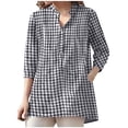 thumbnail image 1 of cfhntfmh 3/4 Length Sleeve Shirts for Women Fashion V Neck Collared Buttons up Blouses Summer Casual Loose Plaid Tunic Tops, 1 of 6