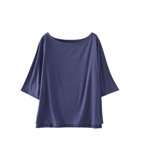 cfhntfmh 3/4 Length Sleeve Womens Pajamas Tops Baggy Round Neck Shirt Basic Plain Sleep Summer Tees