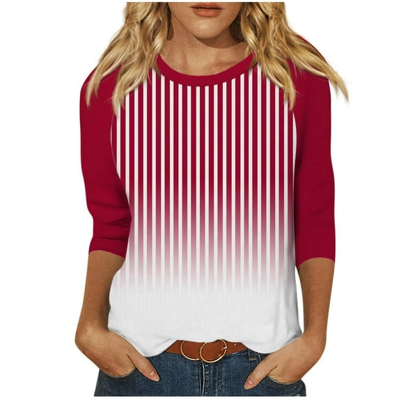 cfhntfmh 3/4 Length Sleeve Womens Tops Casual Print Crewneck Loose T-Shirts Fall Lounge Soft Tunic Blouses
