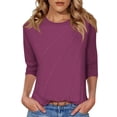 thumbnail image 1 of cfhntfmh 3/4 Length Sleeve Womens Tops Round Neck Casual Tunic Tops Pleated Shirts Dressy Blouse Tees Fall Basic Tees, 1 of 5