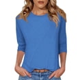 thumbnail image 1 of cfhntfmh 3/4 Length Sleeve Womens Tops Round Neck Casual Tunic Tops Pleated Shirts Dressy Blouse Tees Fall Basic Tees, 1 of 5