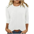 thumbnail image 1 of cfhntfmh 3/4 Sleeve Shirts for Women Summer Crewneck Textured Lounge Tops Stretchy Loose Basic Plain T-Shirts, 1 of 6