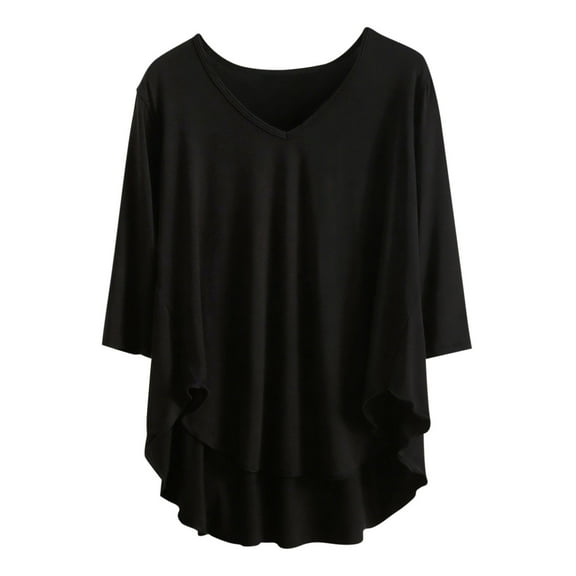cfhntfmh 3/4 Sleeve Sleep Shirt for Women Lightweight Breathable Pajama Top V Neck Curvy Hem Modal Sleepwear Loungewear（Black,Large)