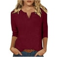 thumbnail image 1 of cfhntfmh 3/4 Sleeve Tops for Women Lounge V Neck Plain T-Shirts Casual Cute Fall Dressy Blouses, 1 of 5