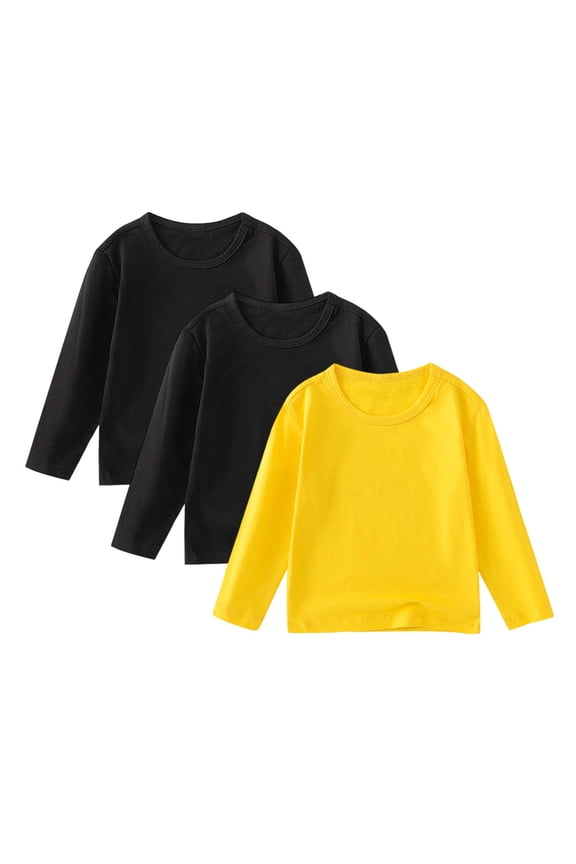 3 Pack Boys Girls Long Sleeve Shirts Cotton T-Shirts Teen Girls Long Sleeve Shirts Multipack Basic Soft Tees