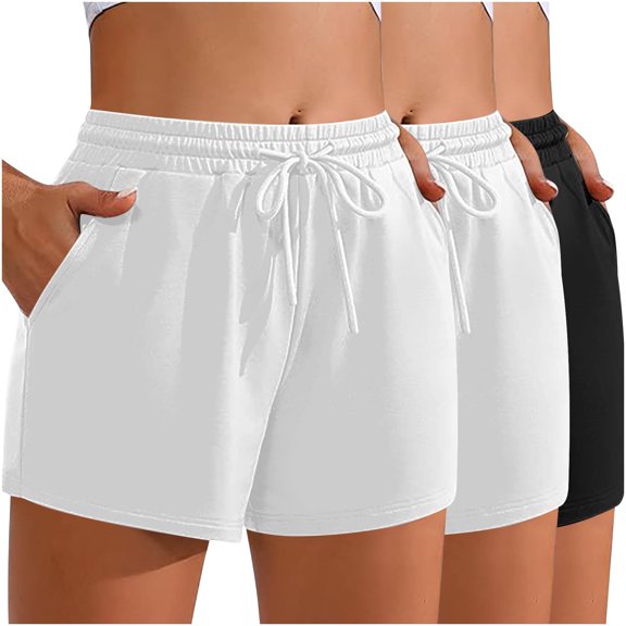 cfhntfmh 3 Pack Gym Shorts for Women Summer Casual Shorts High Waisted Beach Shorts Athletic Shorts with Pocket