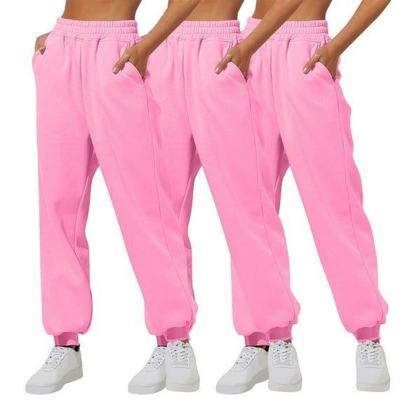 cfhntfmh 3 Pack Women's Cinch Bottom Sweatpants Fall Fashion Athletic Joggers Fleece Workout Lounge Pants with Pockets(Pink,Large)