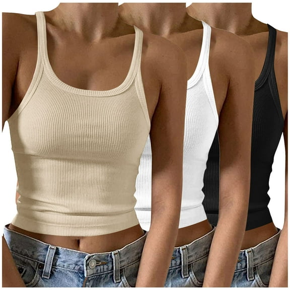 cfhntfmh 3pc Camisole Tops for Women Ribbed Scoop Neck Skinny Cami Shirts Summer Stretch Knit Sleeveless Crop Blouses