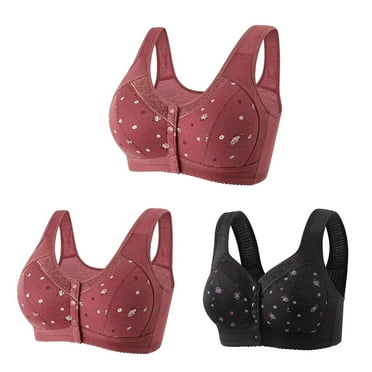 cfhntfmh 3pc Front Closure Bras for Women Cute Print Full Coverage Comfy Bras No Underwire Wireless Plus Size Underwear