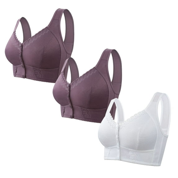 cfhntfmh 3pc Front Closure Bras for Women Mid Support Plus Size Bras Thin Wireless Bras Full Coverage T-Shirt Bralettes