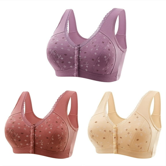 cfhntfmh 3pc Front Closure Bras for Women Soft Wirefree High Supports Plus Size Bralettes No Underwire Comfy Push up Bras