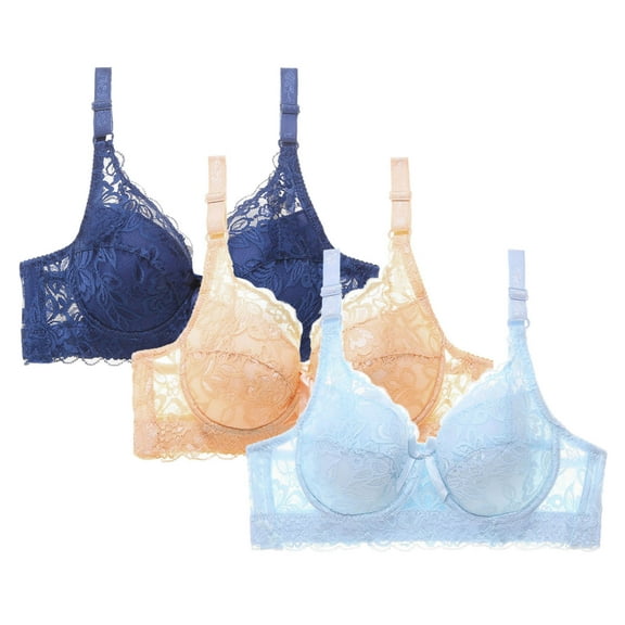 cfhntfmh 3pc Lace Bras for Women Plus Size Push up Bralettes with No Underwire Full Coverage Unpadded Bra Floral Everyday Bras