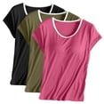 thumbnail image 1 of cfhntfmh 3pc Pajama Tops for Women Soft Color Block Scoop Neck Sleep Shirts Built in Bras Comfy Short Sleeve Sleepwear Tees, 1 of 2