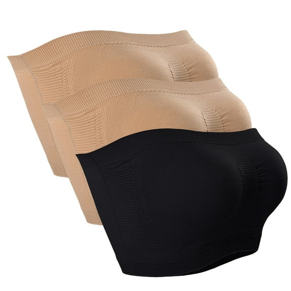 cfhntfmh 3pc Strapless Bras for Women Comfort Seamless No Underwire Bandeau Bras Fashion Wirefree Pleated Tube Tops Bras