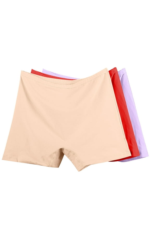 3pc Women's Boyshort Panties Plus Size Cotton High Waist Seamless Underwear Full Coverage Soft Stretch Boxer Briefs