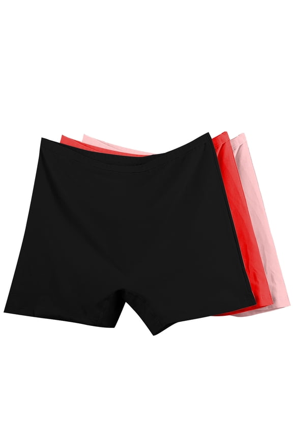3pc Women's Boyshort Panties Plus Size Cotton High Waist Seamless Underwear Full Coverage Soft Stretch Boxer Briefs